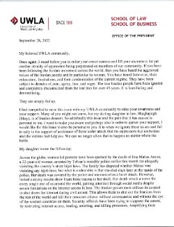 Letter to the UWLA Community - Iran